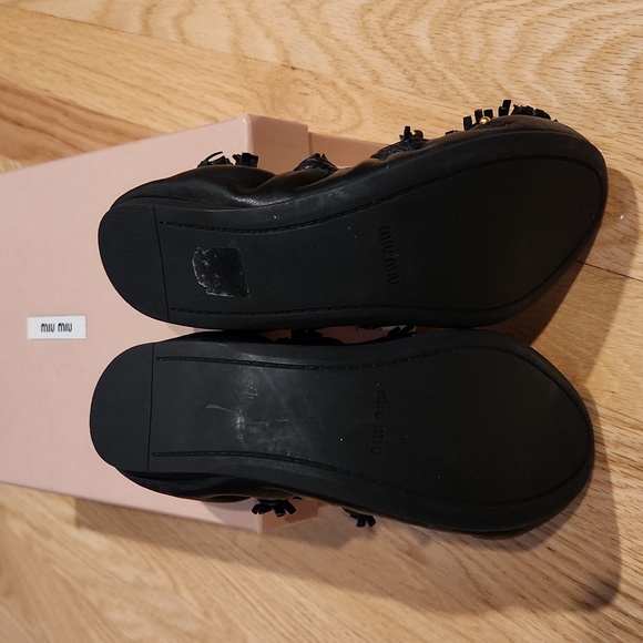 Miu Miu ballet flats size 38.5. Black with fringe and gold studs. - Picture 5 of 7